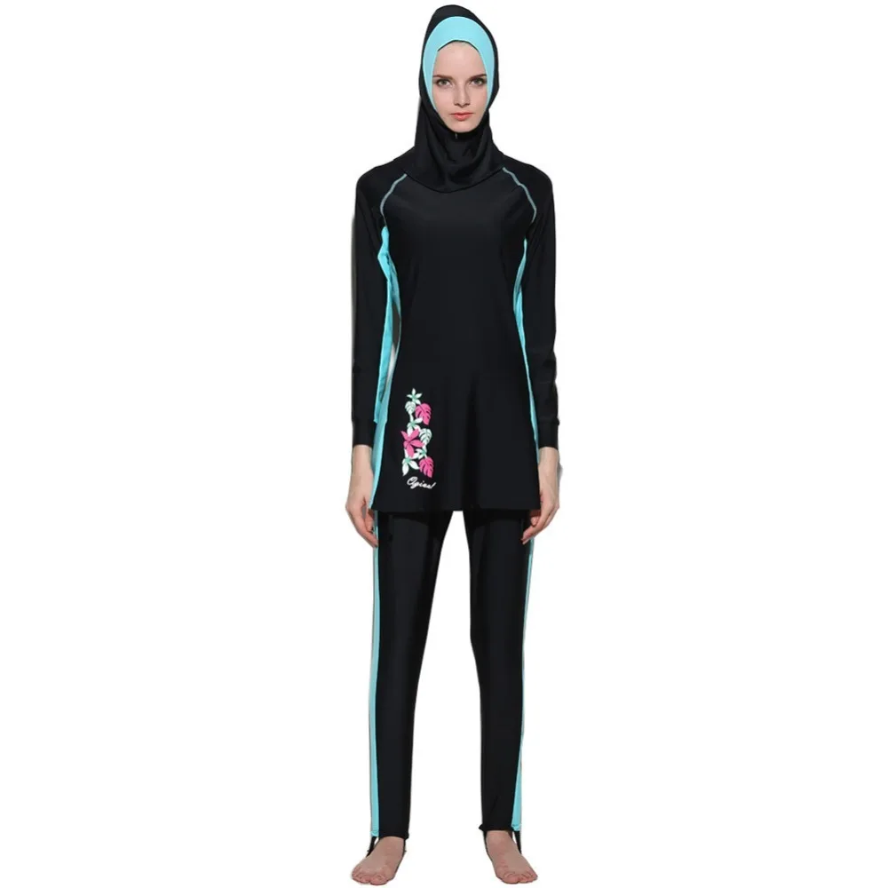 Modesty Muslim Swimwear Swimsuit Islamic Hijab Beachwear Swimming Print Flower 