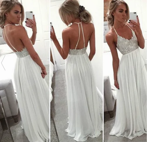 

New Women Formal Long Backless Dress Prom Evening Party Solid Sling Sleeveless Summer Dresses Women Fit and Flare Clothing