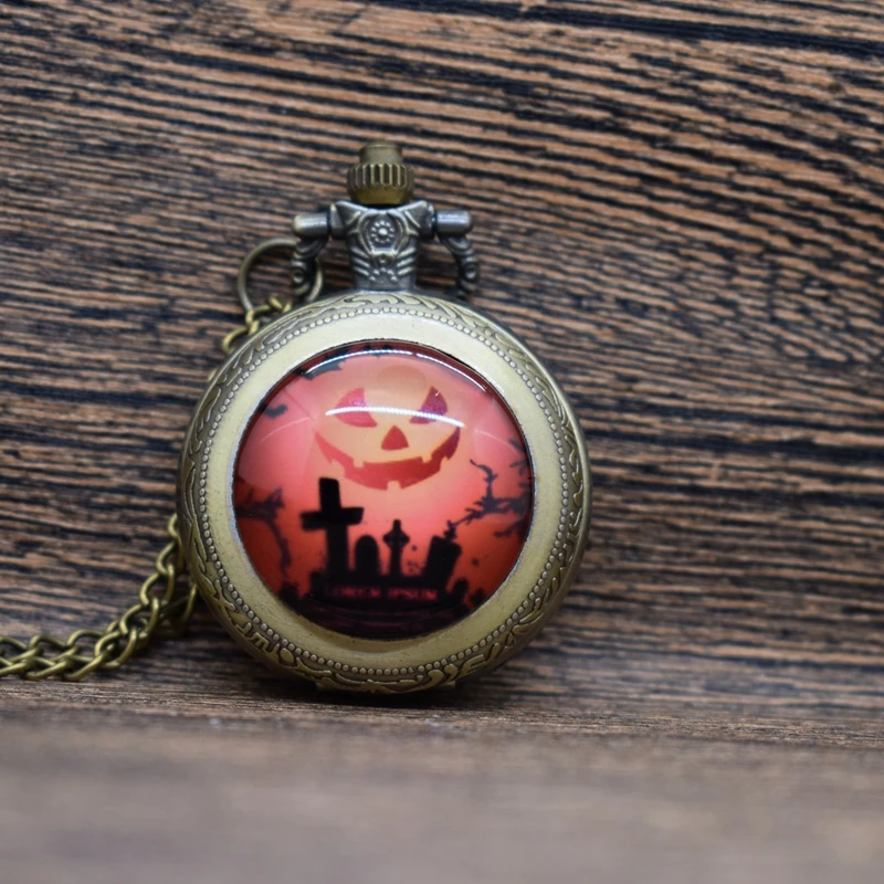 Карманные часы Хэллоуин кварцевые карманные часы винтажные бронзовые ожерелье унисекс ювелирные часы подарки Череп/тыква/часы в виде совы