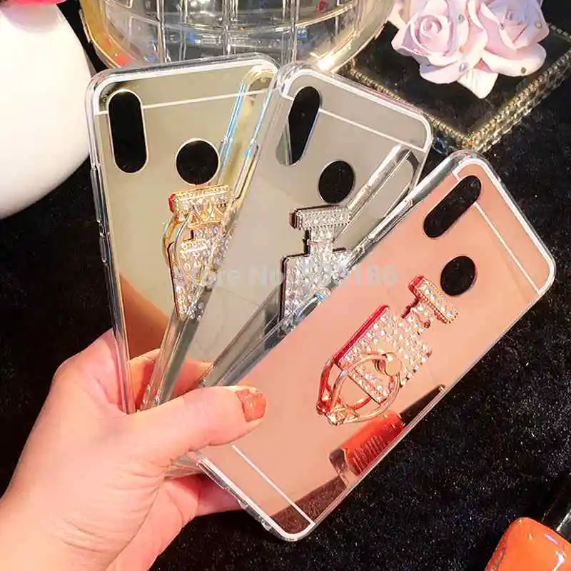 

For Huawei Honor 8 8X 9 10 lite 6C Pro 7C 7X 7A 6A Y5 Y6 II Y7 Prime Y9 2018 P Smart 2019 Perfume Bottle Diamond Ring stand Case