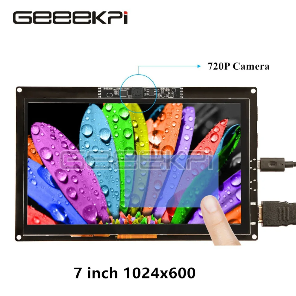 GeeekPi 7 дюймовый емкостный сенсорный экран 1024x600 720P для Raspberry Pi 4 B на