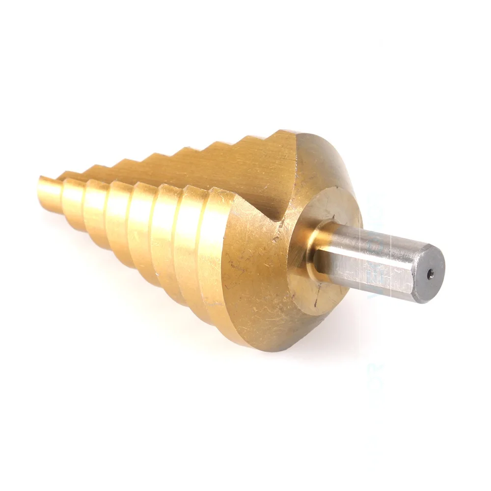Veconor 10-45mm impact step drill bit titanium nitride coated HSS steel hole cutter tool set 12mm triangle shank Veconor 10-45mm impact step drill bit titanium nitride coated HSS steel hole cutter tool set 12mm triangle shank