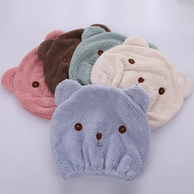 

2019 New Cute Bear Women/Child Hair Towels Bathroom Super Absorbent Quick-drying Microfiber Towel Hair Dry Cap Towel 23x27 cm