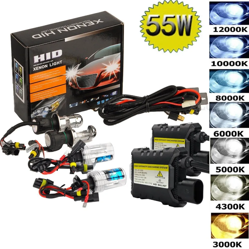 55Вт Hid Xenon комплект H1 H3 H4 H8 H7 H11 9005 9006 880/1 H13 автомобильный светильник источник 3000K 4300k 6000k 8000k 12000K головной светильник лампы