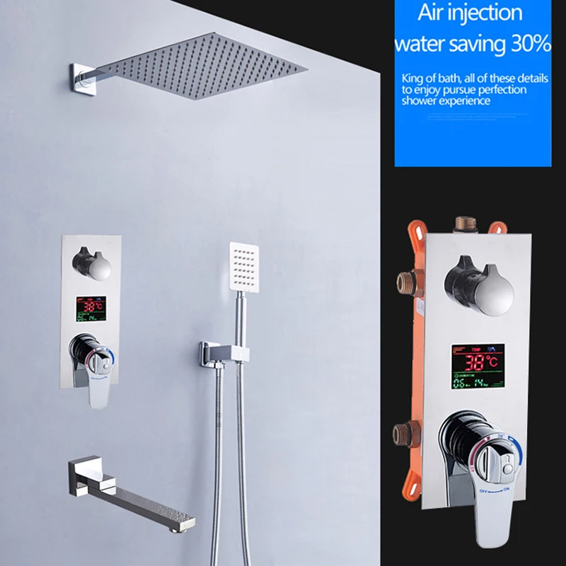 Kopen BAKALA Plein Chrome Regendouche Kraan Handdouche Sproeier Mixer Badkamer Douchekraan Set Thermostatische Douchekraan