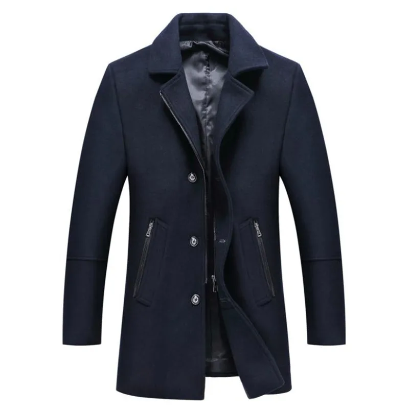 Осенне-зимнее Новое мужское шерстяное пальто, деловое повседневное однотонное тонкое пальто, сохраняющее тепло