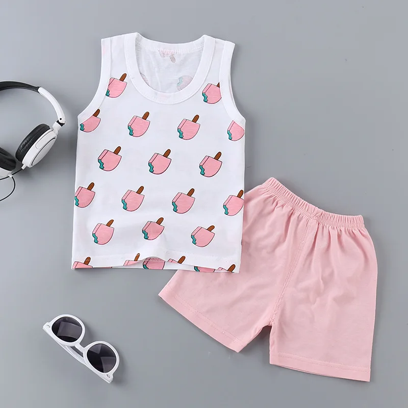 

Summer Children's Clothing Vest Suit Boys and Girls Baby Sleeveless Shorts Cotton Kids Set