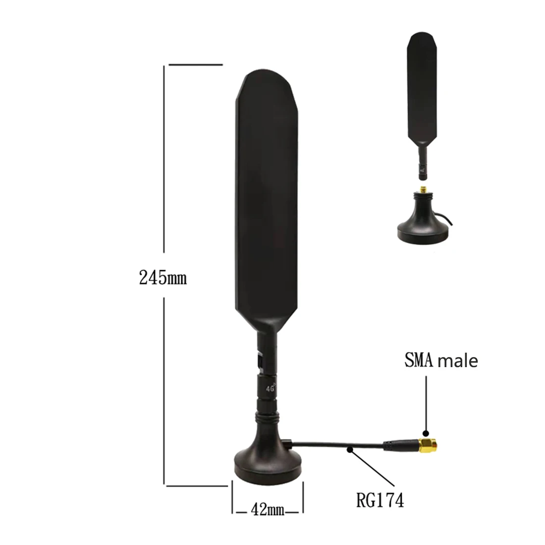 4G Medium Sized Sucker Antenna Flat Shape 5dbi SMA Male Modem External Antenna New