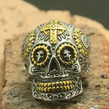 

316L Stainless Steel Cross Flower Skull Punk Gothic Ring