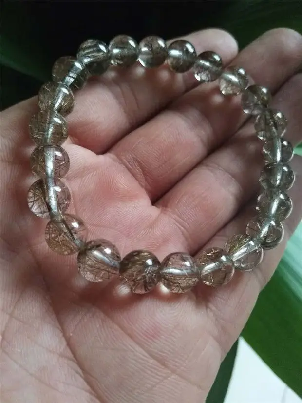 free shipping Natural Silver Rutilated Quartz Crystal Stretch Beads Bracelet AAA 10mm | Украшения и аксессуары