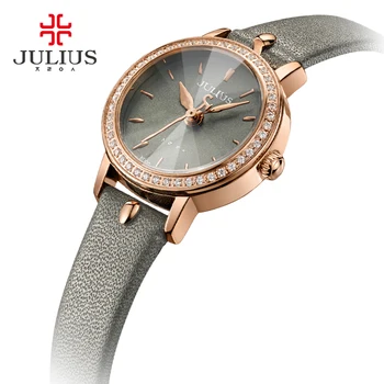 

Geneva Quartz Watch Women JULIUS Relogio Feminino Woman Erkek Kol Saati Korea Design Rhinestone Shine Thin Leather Clock Gift