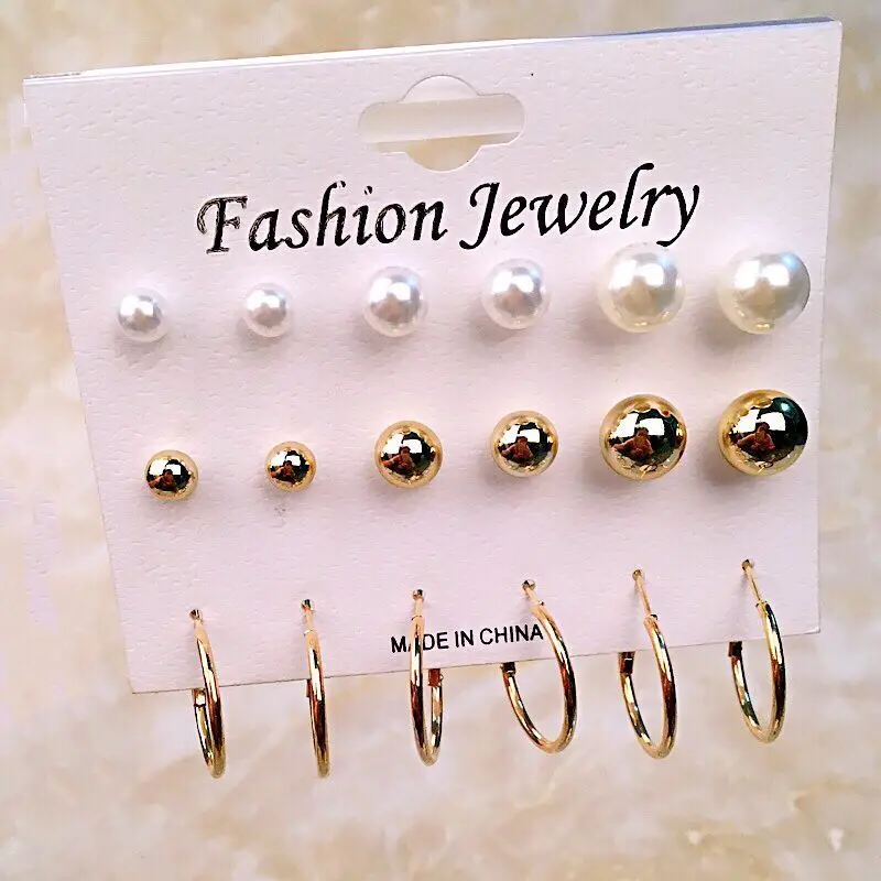

Fashion 9pcs/set Simulated Pearl Personalized Mixed Stud Earrings For Women Gift Jewelry Accessories Modern Women's Earrings