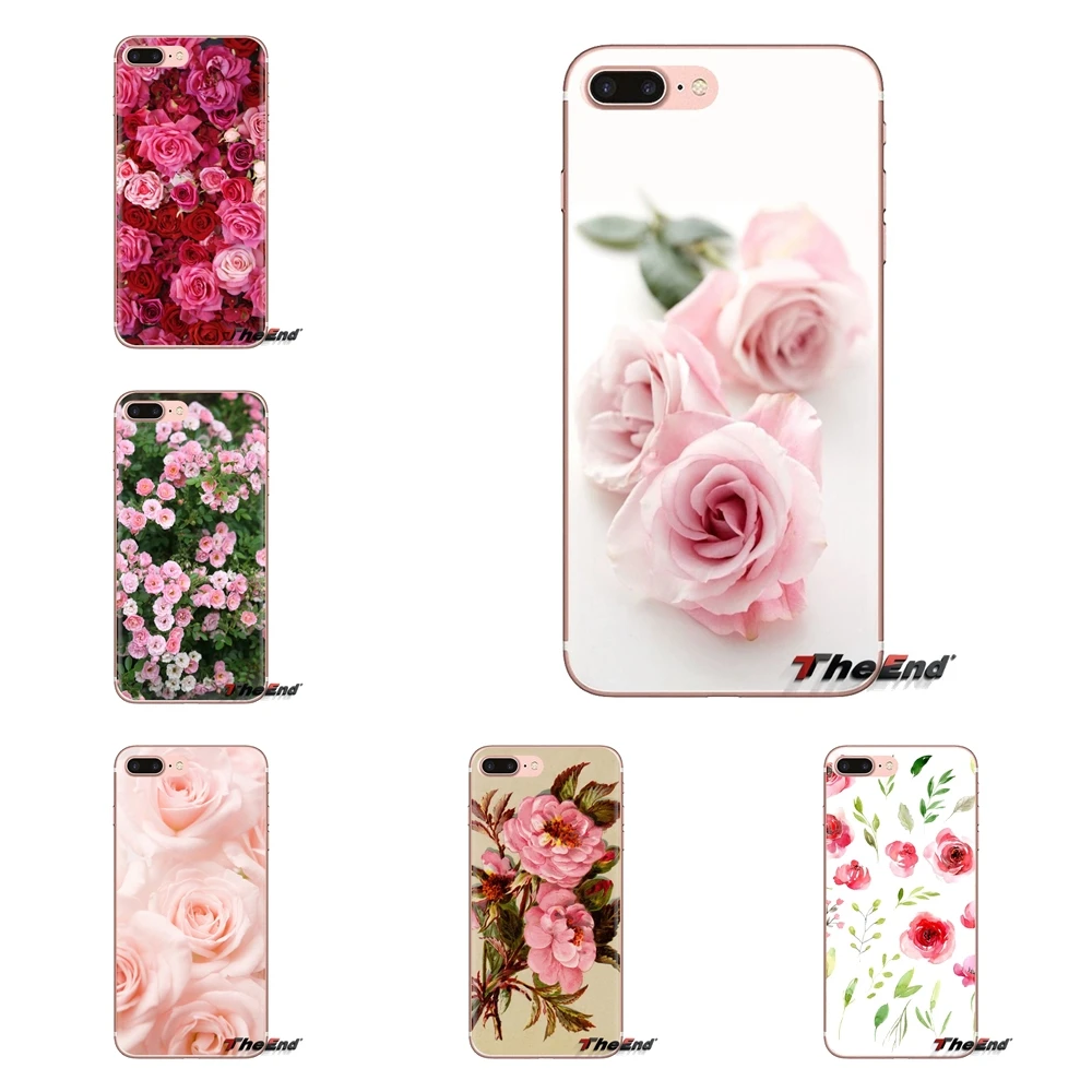 For Huawei G7 G8 P7 P8 P9 P10 P20 P30 Lite Mini Pro P Smart Plus 2017 2018 2019 Pink Roses Transparent Soft Cases Covers |