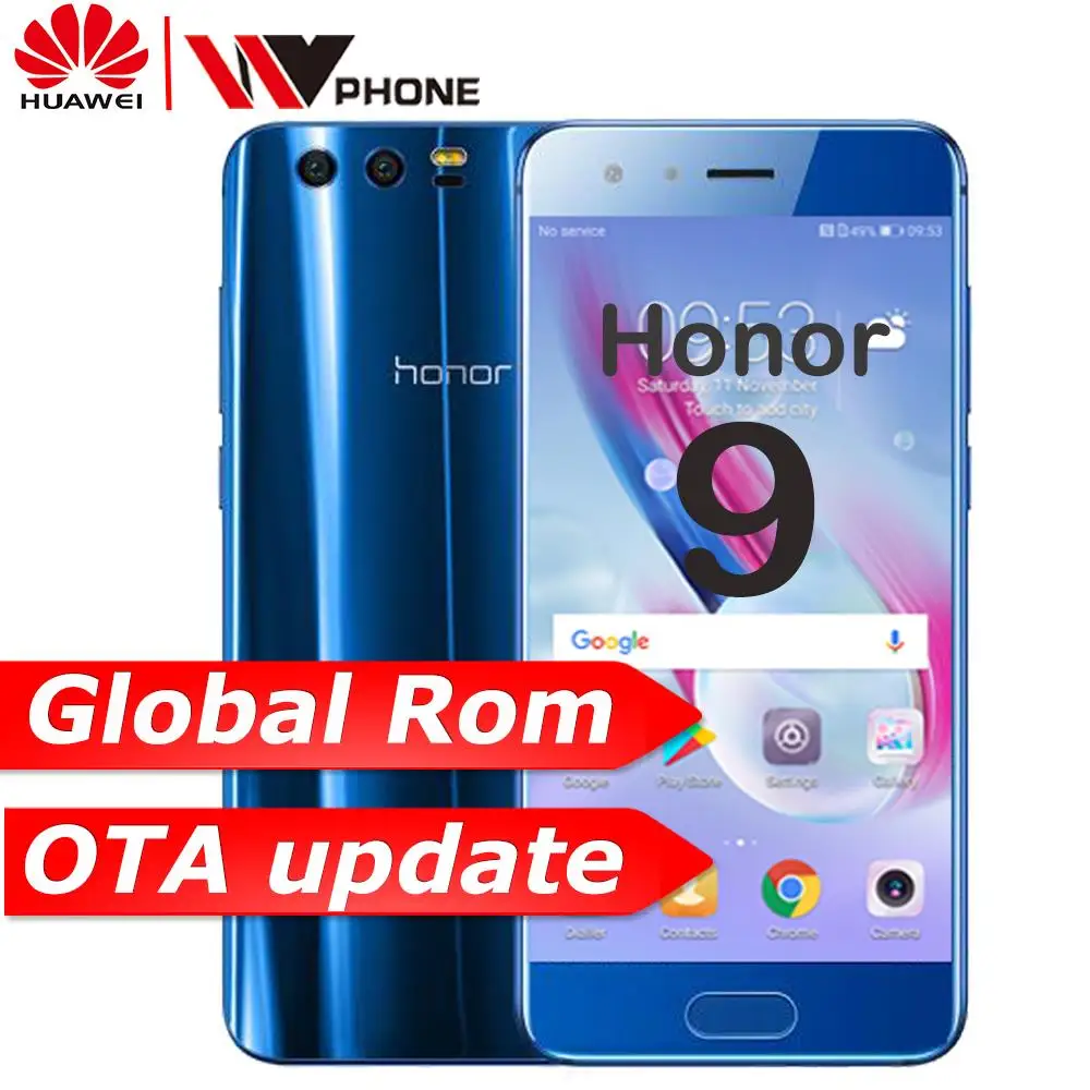 

Honor 9 4G Ram 64G Rom Global Firmware 4G LTE Mobile Phone Dual Rear Octa Core 5.15 inch 1920*1080P Fingerprint NFC