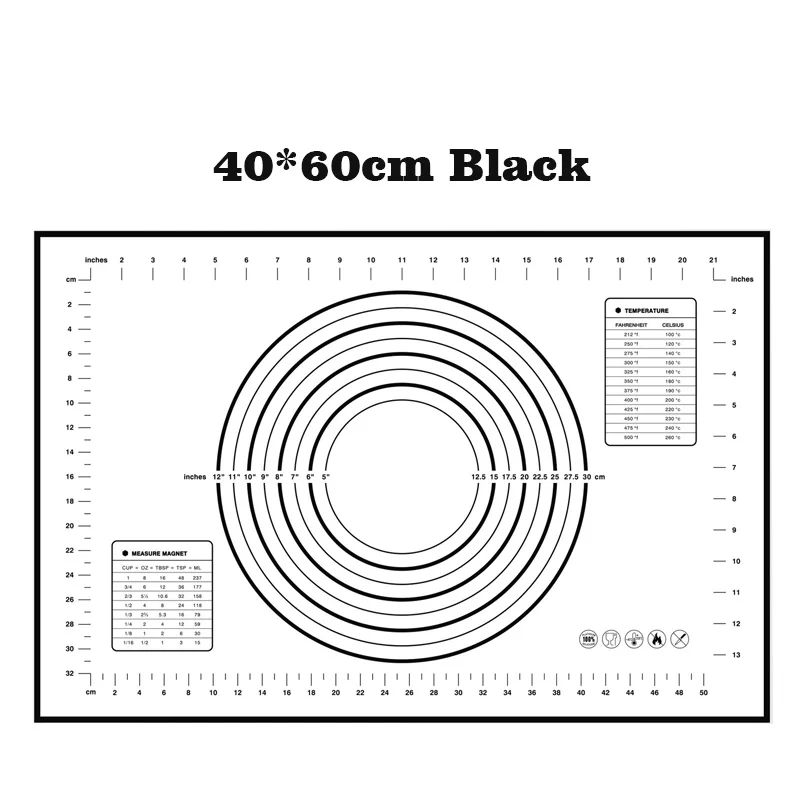 26 дизайнов силиконовый коврик для выпечки антипригарный коврик для раскатки теста высокое качество кондитерский коврик инструменты для замеса теста кухонные аксессуары - Цвет: 40x60cm Black