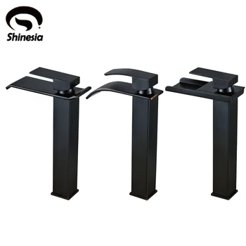 

Oil Rubbed Bronze Solid Brass Single Handle Bathroom Sink Faucet Waterfall Spout Mixer Tap Deck Mounted