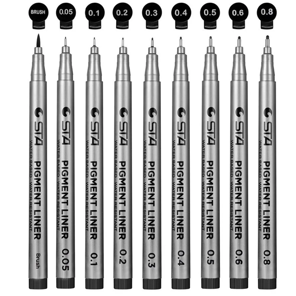 9pcs/Lot Micron Pen Fineliners Waterproof Smooth Ink Pigma Liner Needle Draw Painting Anime Manga Sketch Marker Art Supplies | Канцтовары