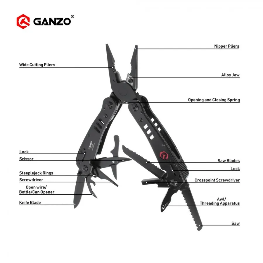 Ganzo G302 G302B G302-B многофункциональные плоскогубцы 26 инструментов в одной ручке Набор отверток портативный складной нож плоскогубцы из нержавеющей стали