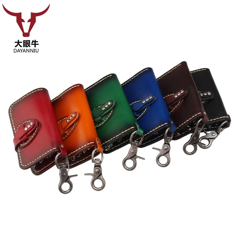 

Vintage Cow Leather Key Holder Men Brown Zipper Key Holder Housekeeper Keys Organizer Car Key Holders Wallets