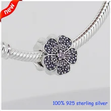 Подходит Пандора браслеты ромашки проложить серебряные бусины с розовым и фиолетовым цирконием стерлингового серебра 925 Подвески DIY ювелирные изделия оптом