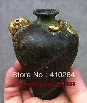 

Shipping China Ancient Patinated Bronze Primitive vase Pot carvings statue display flagon discount 30%