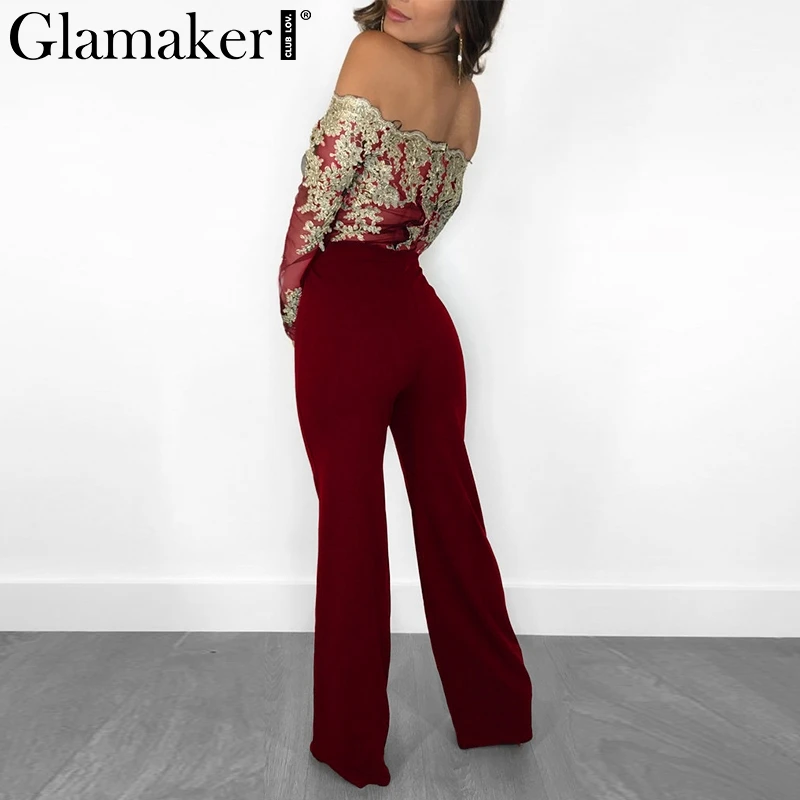 Женский комбинезон Glamaker черный кружевной с открытыми плечами летние элегантные