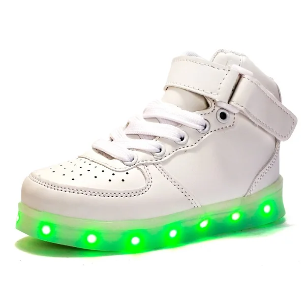 Детская обувь со светом мальчиков и девочек Повседневное Обувь со светодиодной подсветкой для детей зарядка через usb светодиодный свет 3 цвета крыло дети света обувь - Цвет: 2000 White