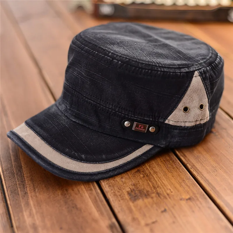 Плоская парусиновая бейсболка с цветным блоком, винтажная Военная унисекс шляпа - Цвет: Черный