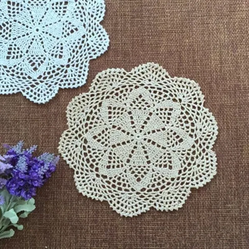 

1Pc White Pure Cotton Handmade Crochet Lace Doily Table Placemat Round Flower Coaster Mat Floral Pattern