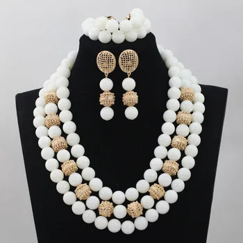 

Fashon White Big Beads Costume Jewelry Set 14MM Quality Beads African Wedding Jewelry Set Natural Stone Bead Free Shipping WD510