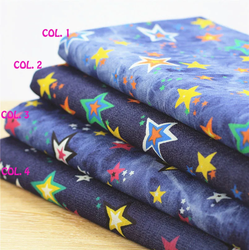 140*50cm1pc Denim Fabric Star Cloth 100cotton Fabric Jeans Soft Thick