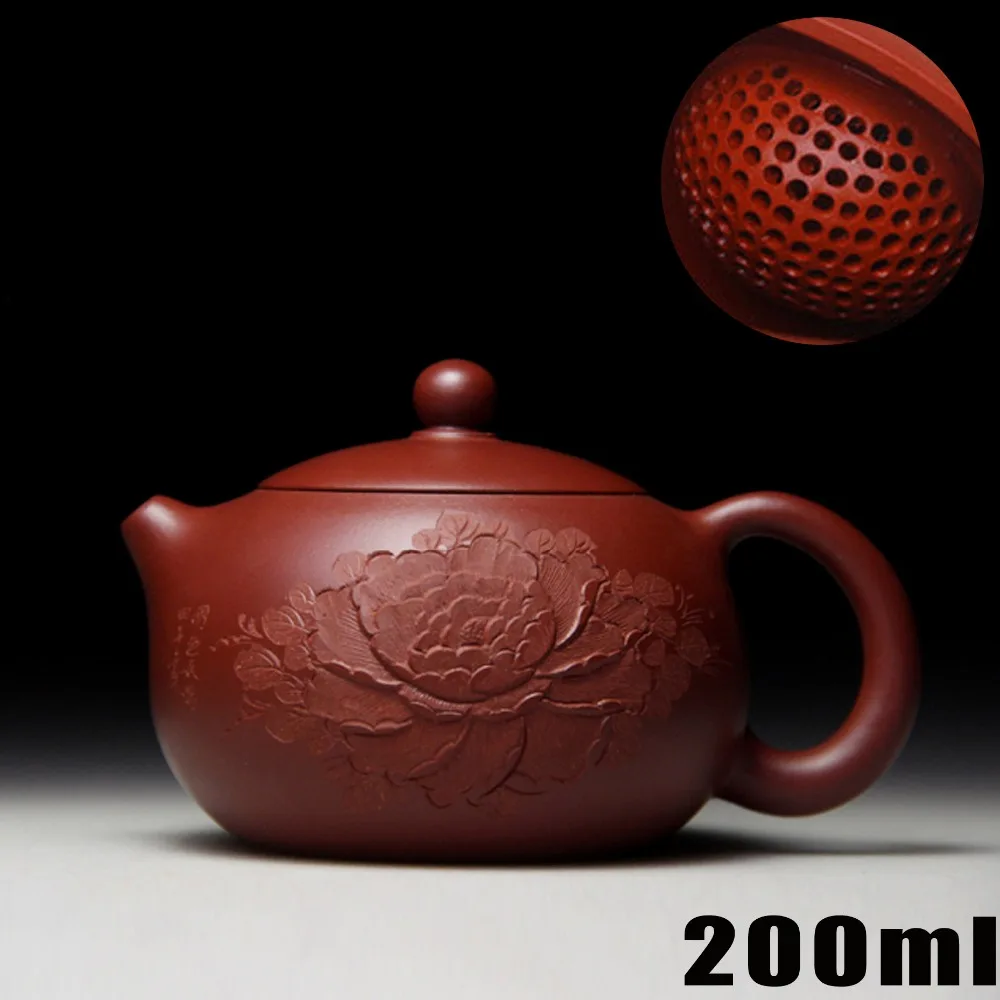 

Famous Teapot Yixing Teapots 200ml Bouns 3 Cups Ceramic Chinese Purple Clay Tea Pot Handmade Kung Fu Set Porcelain Kettle Peony