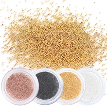 1 коробка 0,4 мм крошечные Стальные Бусины для 3D украшения ногтей розовое золото серебро черный Круглые микро бусины мерцающие аксессуары из драгоценных камней набор SA829