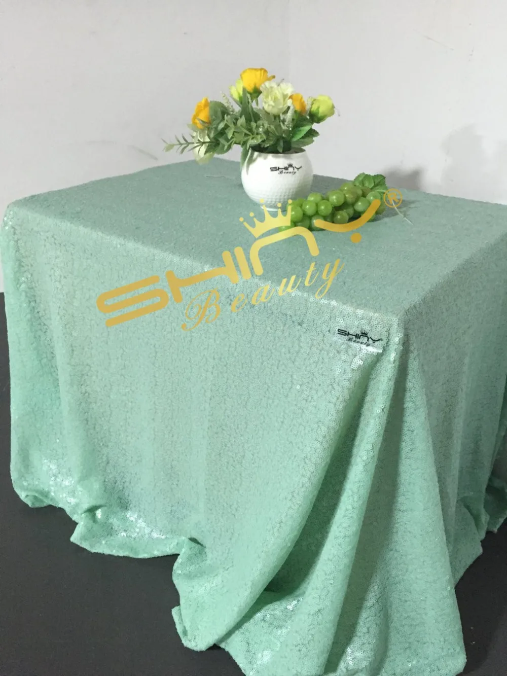 150x300cm Square Iridescent Mint Green Sequin Tablecloth,Sparkling