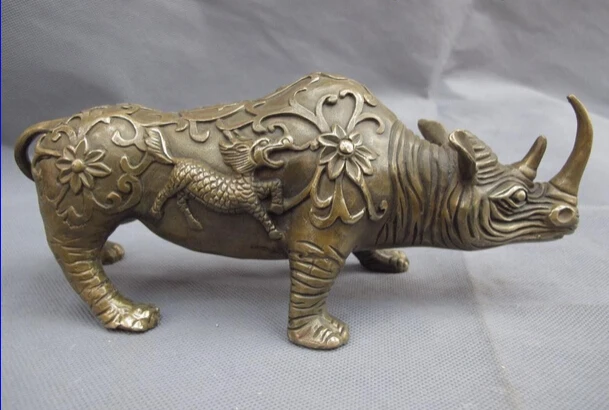 

S0936 Chinese Folk Copper Bronze Fengshui Lucky Kylin Kilin Kirin Rhinoceros Statue D0318