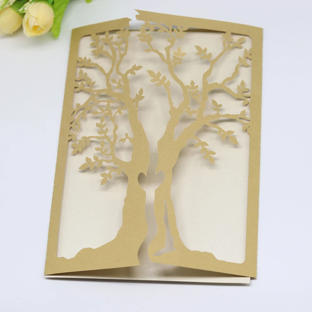 

10pcs Big tree hear Sample Hollow Luxury Elegant Laser Cut Wedding Birthday party Invitations Card Party Supplies