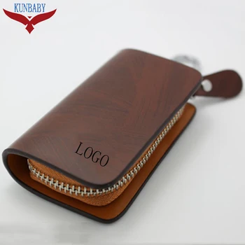 

KUNBABY 10 Pcs/Lot Wood Grain Leather Car Keys Bag Keys Chains Case Holder Cowhide Leather Key Wallet Bag Free Shipping