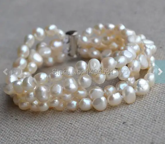 Wholesale Pearl Jewelry Wedding Bridesmaids Gift Bracelet White 8Inches 4Rows 6 7mm Genuine Freshwater Pearl Bracelet