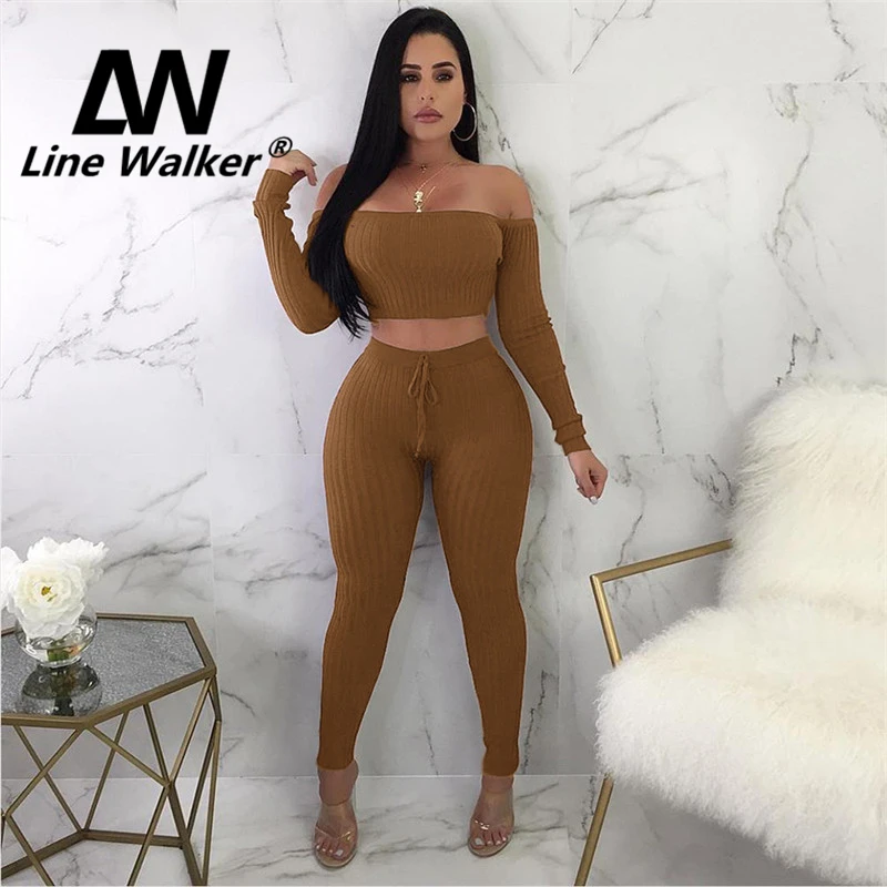 

Line Walker Sport Clothes for Women Workout 2 Piece Set Sexy Yoga Sets Long Sleeve Shirt + Leggings Ropa Deportiva Mujer Gym