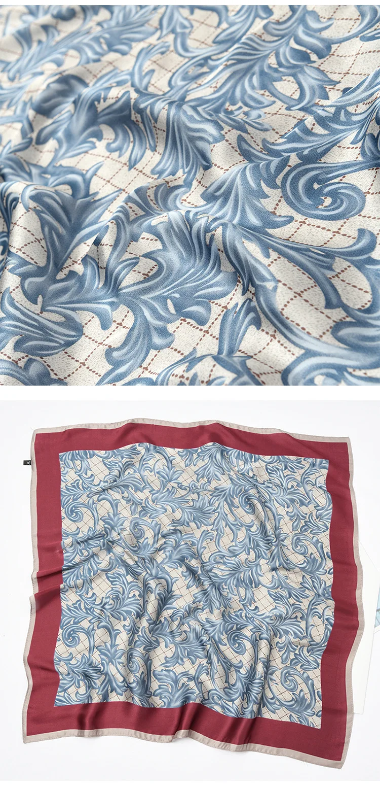 Шелковый шейный платок Женские платки фуляр бандана Железный цепи бордовый шарфы люксового бренда зимняя повязка сумка украшения 70X70 см