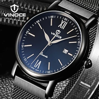 

VINOCE Watches Men Stainless Steel Ultra Thin Mesh Milanese Band Wrist Watches Men Calendar Relojes Hombre #V8388GT