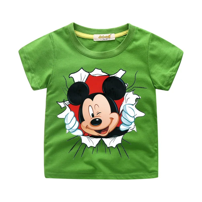 Новое поступление, Детская футболка с принтом Микки из мультфильма Забавные 3D футболки для мальчиков и девочек, топы, одежда для детей, летний короткий костюм футболки WJ064 - Цвет: Green Tshirt