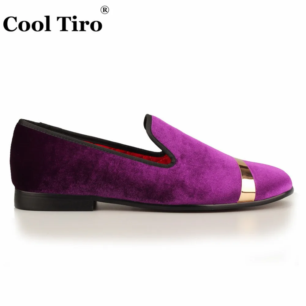 purple and gold loafers