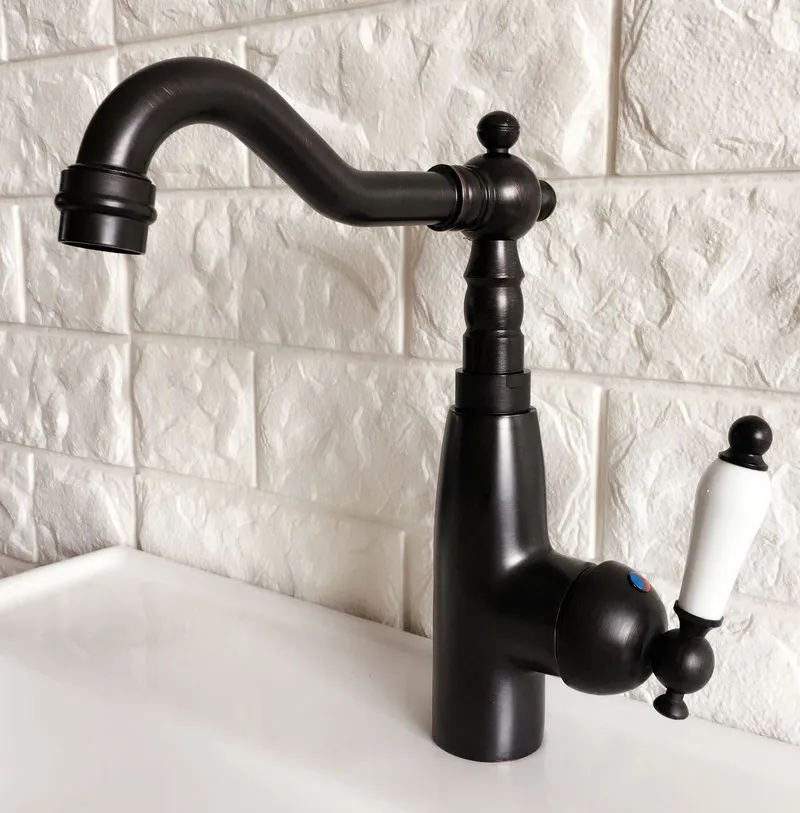 Swivel Spout Water Tap Oil Rubbed Black Bronze Single Handle Single Hole Kitchen Sink & Bathroom Faucet Basin Mixer Tap anf373
