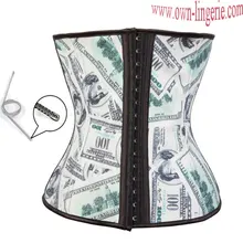 Free shipping hot sale us dollar latex waist cincher with steel bones,dollors printed waist shaper for women