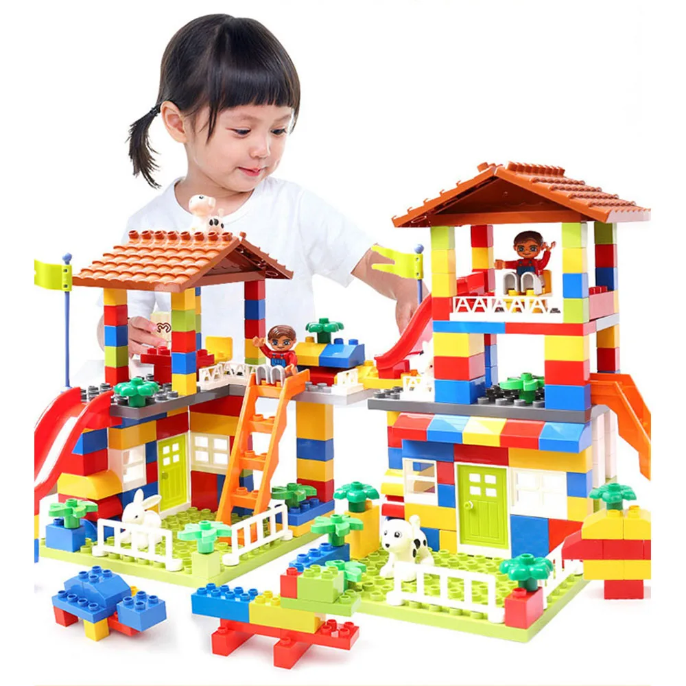 

89pcs DIY Colorful City House Roof Big Particle Building Blocks Castle Educational Toy For Children Compatible legoe duplo slide