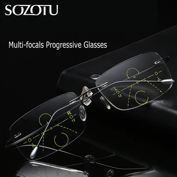 

SOZOTU Rimless Multi-focal Progressive Reading Glasses Men Women Presbyopic Eyeglasses Male Eyewear For See Distance&Near YQ625