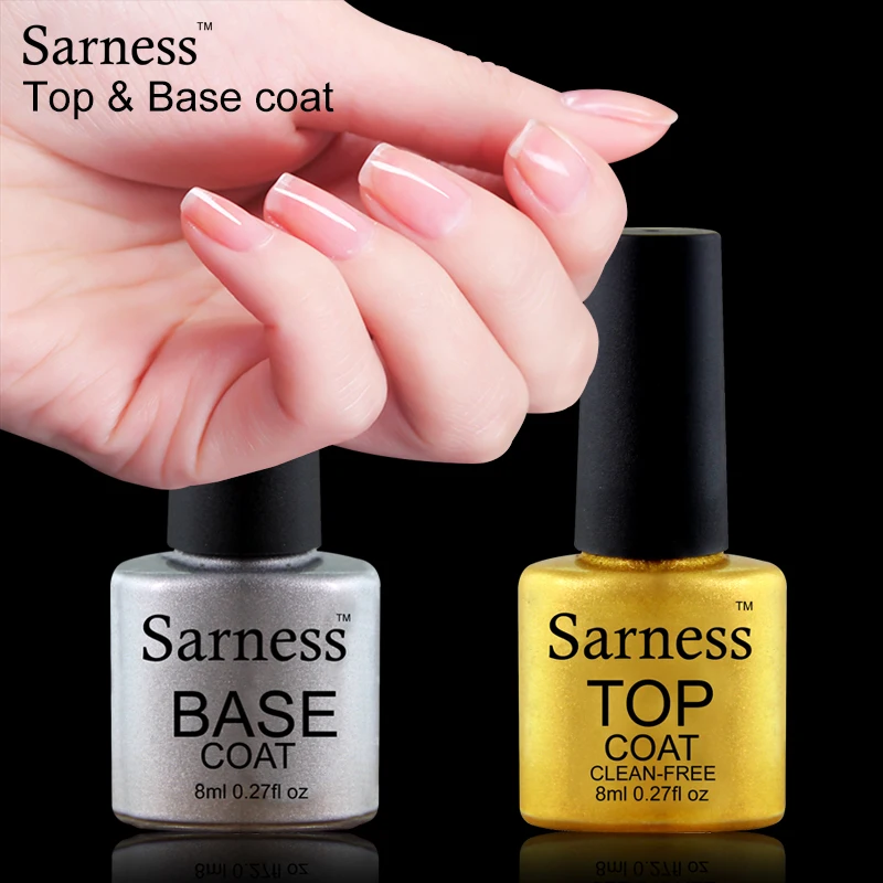

Sarness 8ml Hybrid Glaze Nail Top Coat and Base Coat Transparent Gel Varnishes Soak Off LED Tops UV Gel Nail Polish for Nail Art