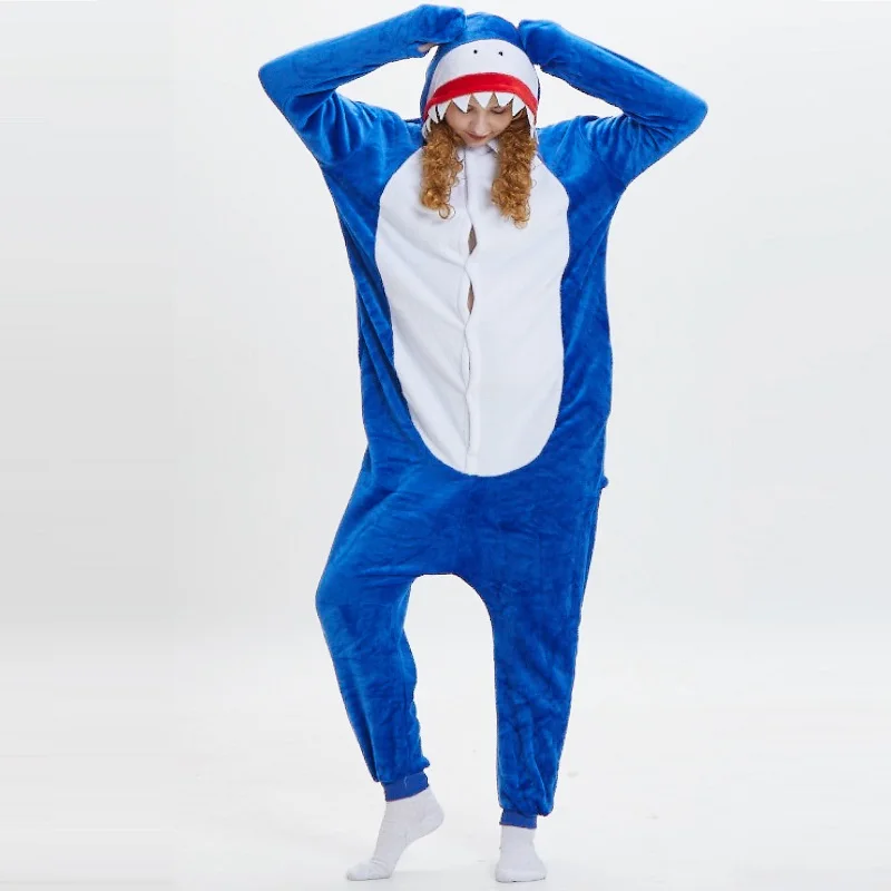 

Unisex Homewear Shark Onepiece Animal Pajama Flannel Kingurumi Warm Onesies For Adults Kigurumi Shark Long Sleeve Hooded Onesie