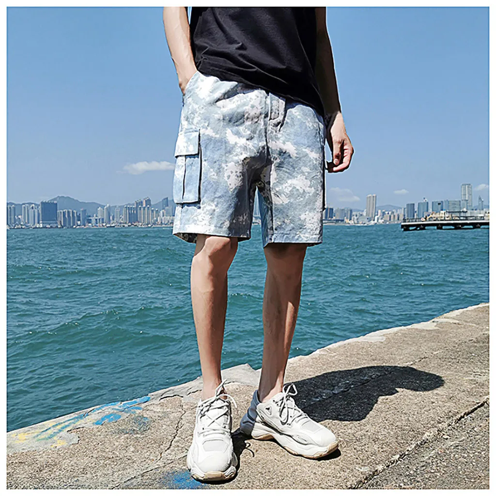 Новые летние мужские шорты-карго камуфляжные повседневные мужские короткие штаны, одежда с несколькими карманами, удобные камуфляжные мужские шорты-карго C1